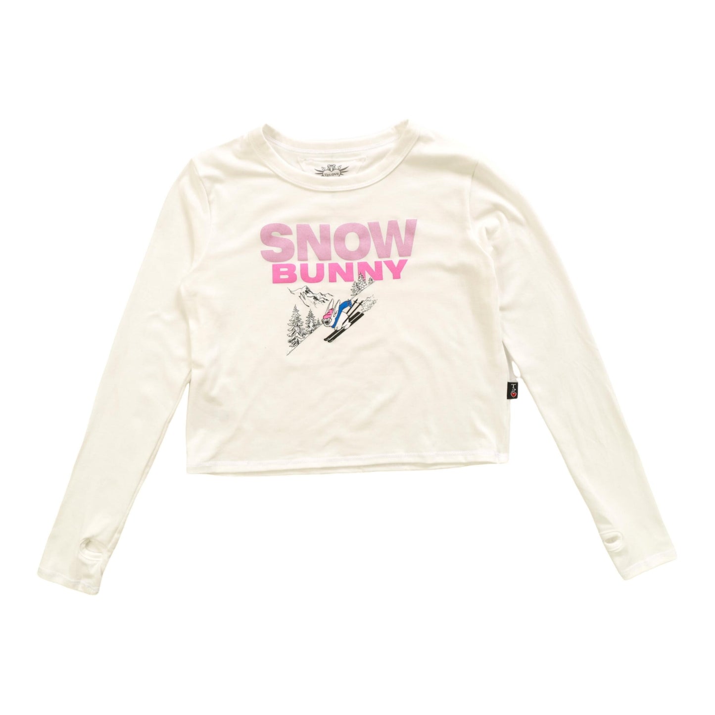 Long-Sleeved Boxy Tee with Thumbholes ("SNOW BUNNY")