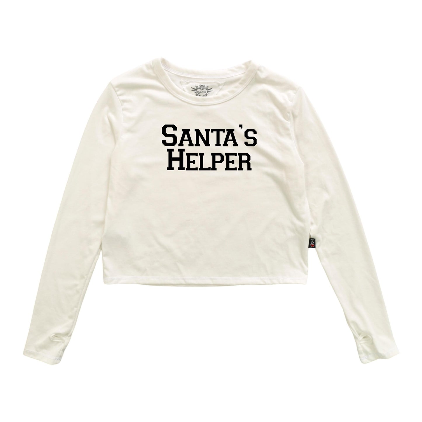 Long-Sleeved Boxy Tee with Thumbholes ("SANTA'S HELPER")