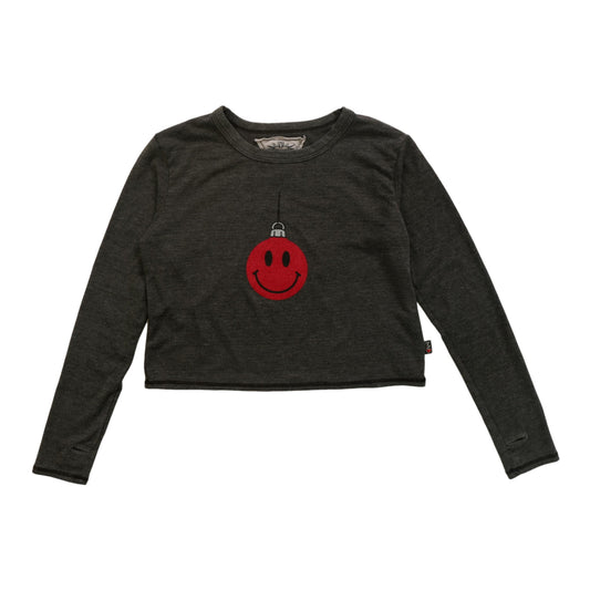 Long-Sleeved Boxy Tee with Thumbholes (Smiley Face Ornament)