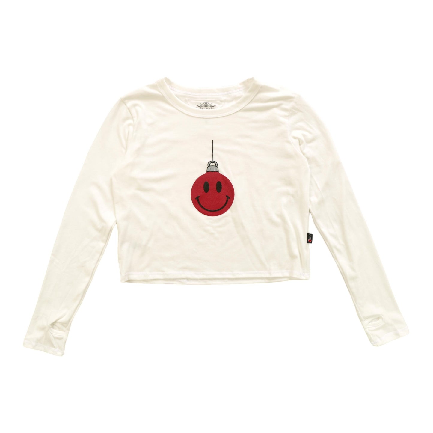 Long-Sleeved Boxy Tee with Thumbholes (Smiley Face Ornament)