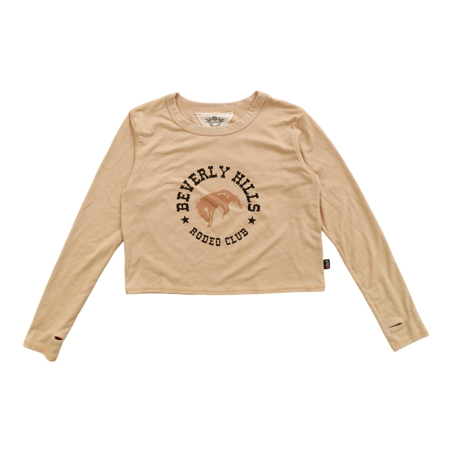 Long-Sleeved Boxy Tee with Thumbholes ("BEVERLY HILLS RODEO CLUB")