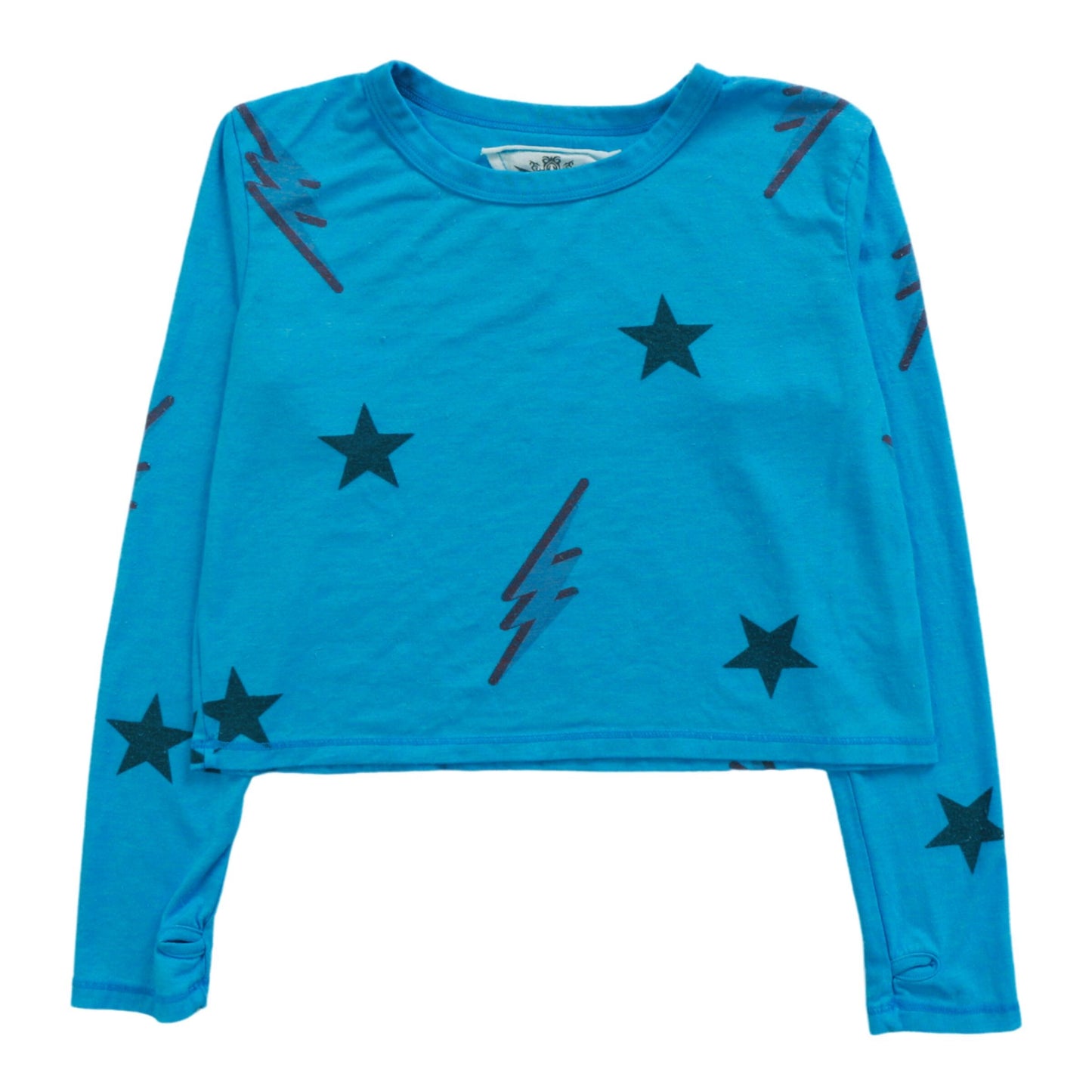 Long-Sleeved Boxy Tee with Thumbholes (Stars and Bolts Pattern)