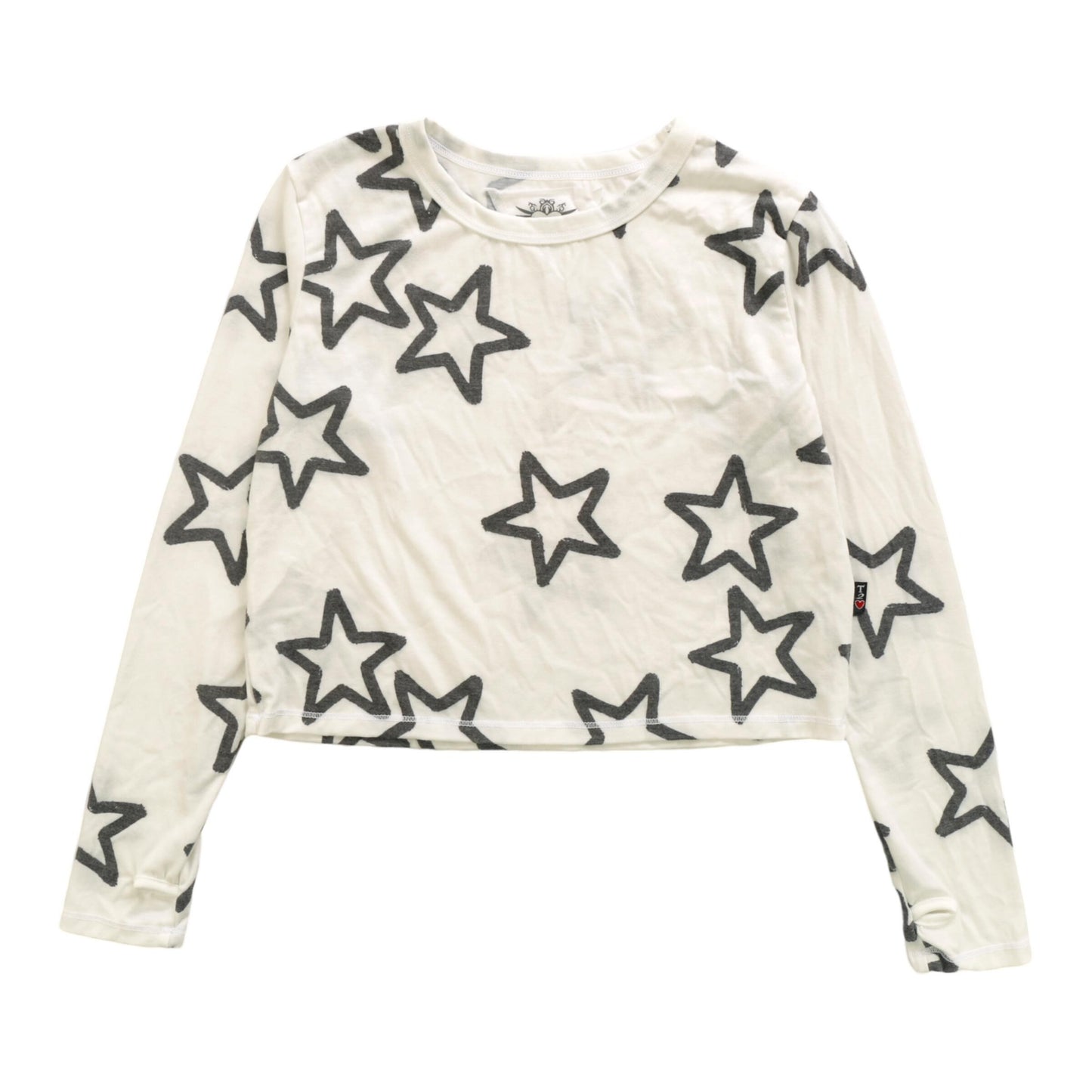 Long-Sleeved Boxy Tee with Thumbholes (Hollow Stars Pattern)