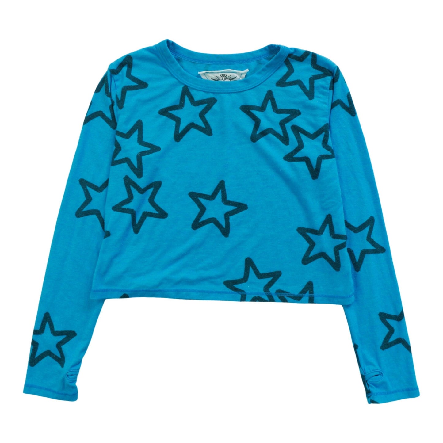 Long-Sleeved Boxy Tee with Thumbholes (Hollow Stars Pattern)