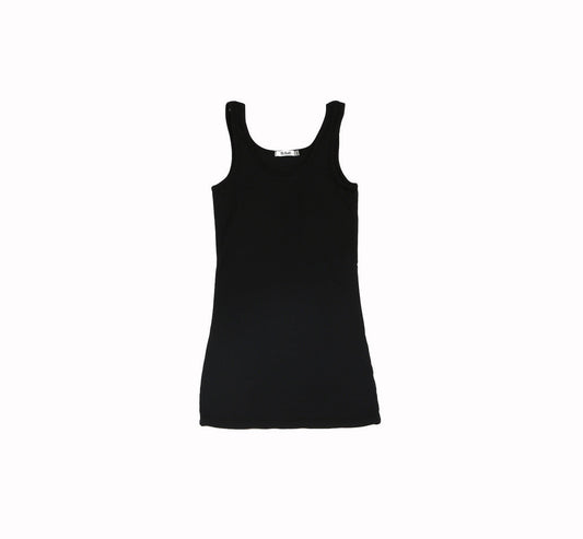 women's black looser-fitting tank with broader straps