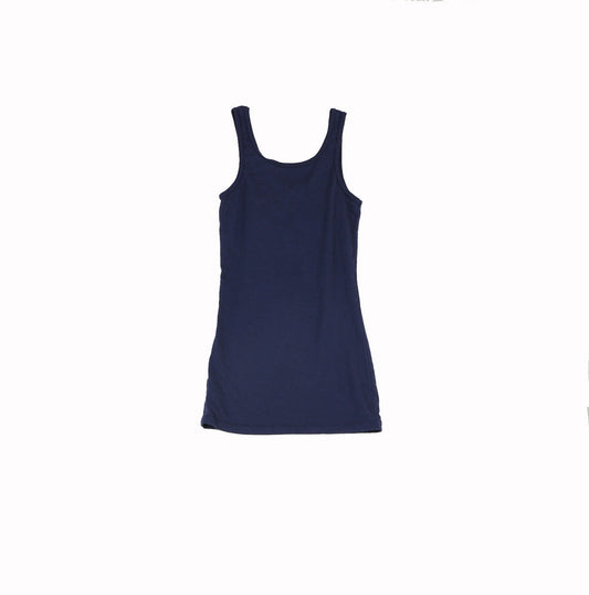 women's navy looser-fitting tank with broader straps