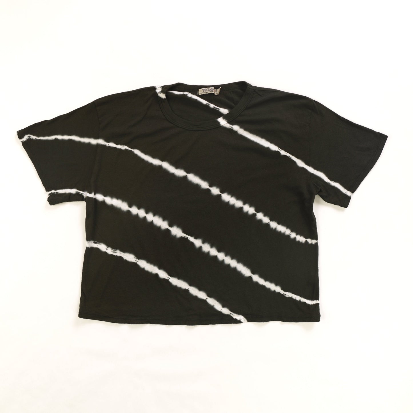 women's black with 4 white diagonal tie-dye lines wide-fit t-shirt