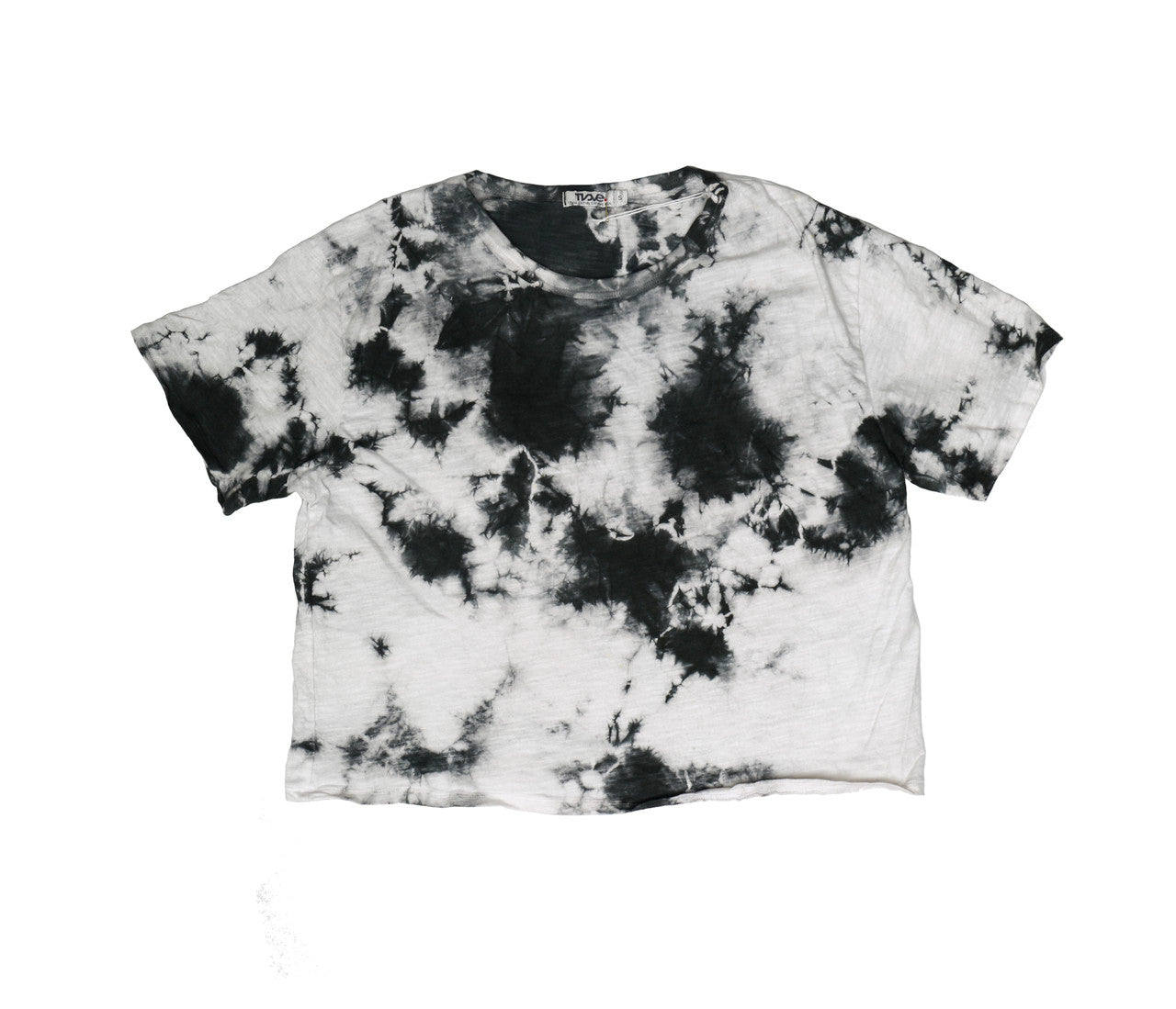 women's black tie-dye splotches on white fabric wide-fit t-shirt