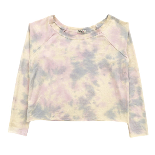 women's blue and pink tie-dye on cream-colored loose-fitting raglan fabric long-sleeve shirt