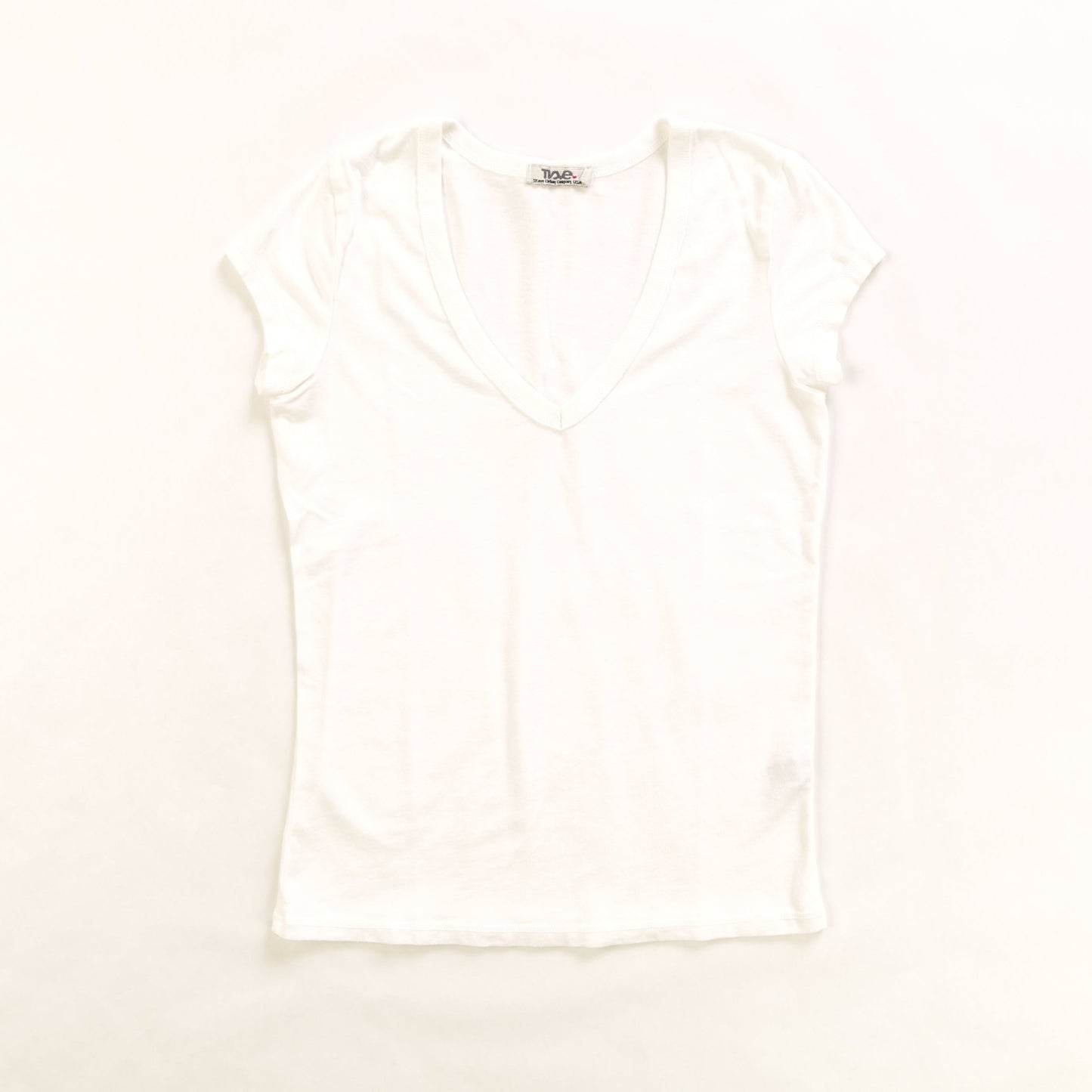 women's white closer-fitting short cap-sleeve t-shirt with v-neckline