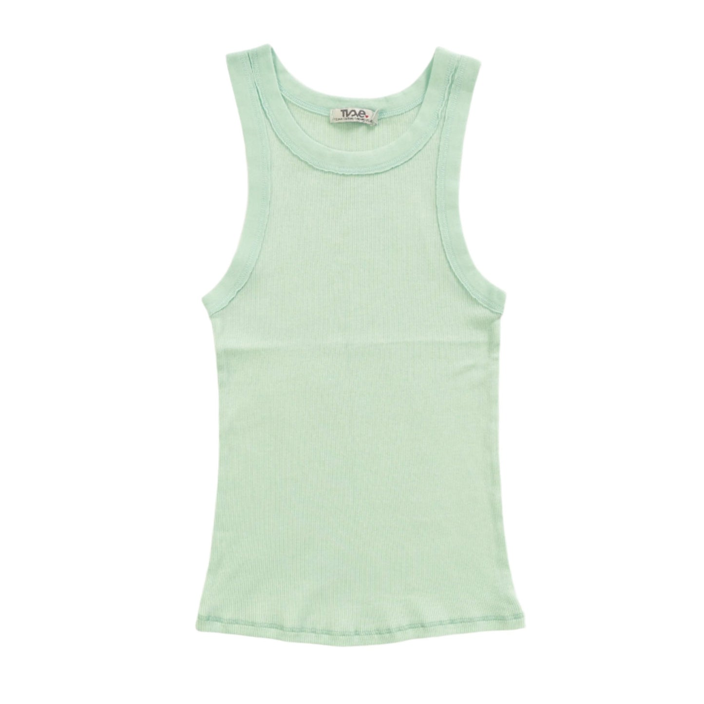 women's mint-colored close-fitting tank with reinforced hemming around the large armholes and neckline