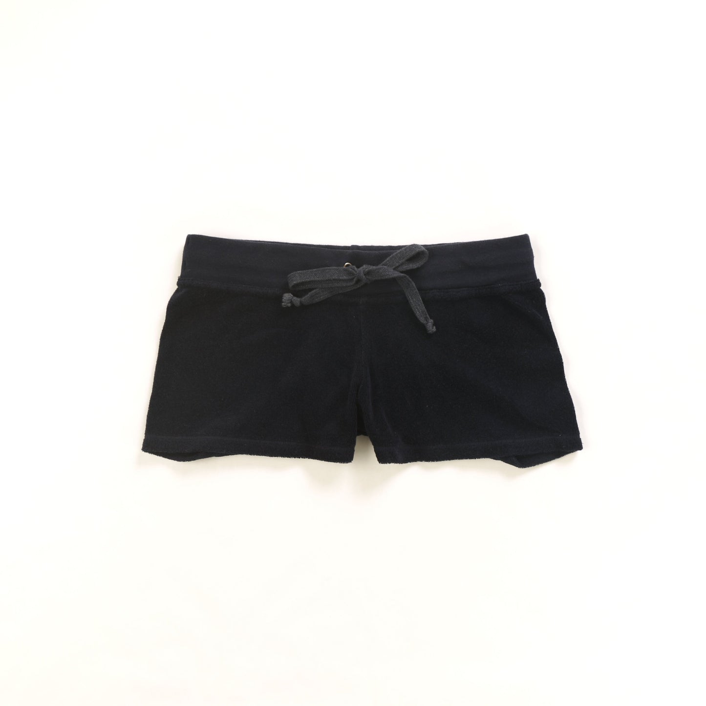 women's navy terry fabric shorts with drawstring