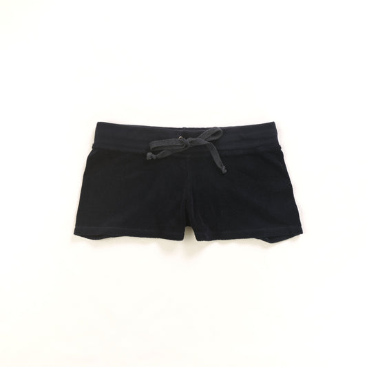 women's navy terry fabric shorts with drawstring