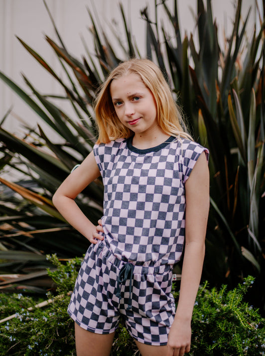 Sleeveless Romper (Checker Pattern)