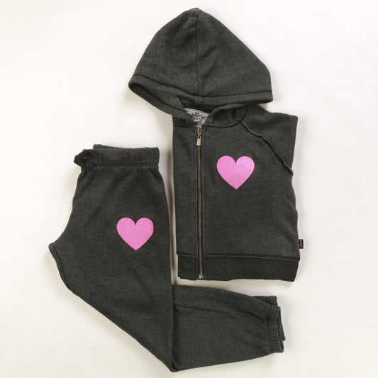 Signature Hooded Jacket & Athletic Pants Set (Mini Pink Heart Print)