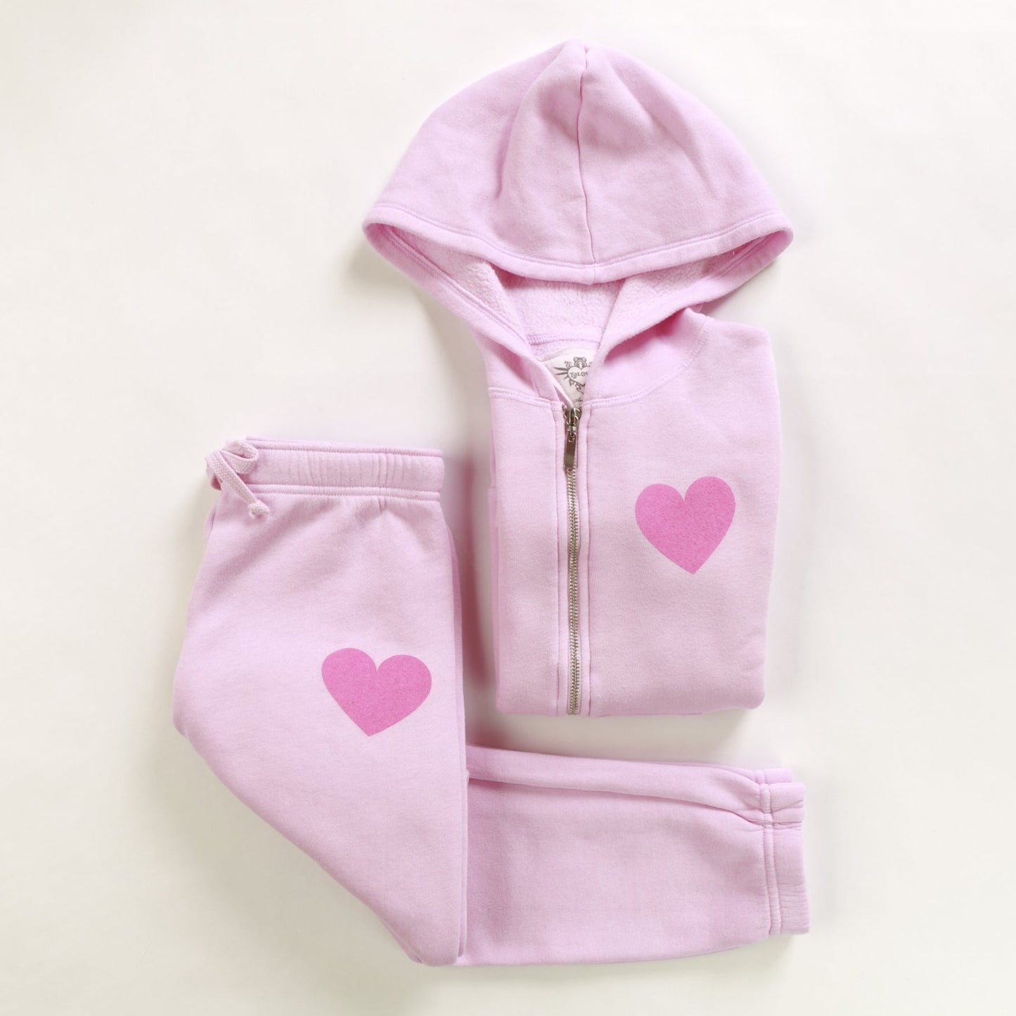 Hooded Jacket & Athletic Pants Set (Mini Pink Heart Print)