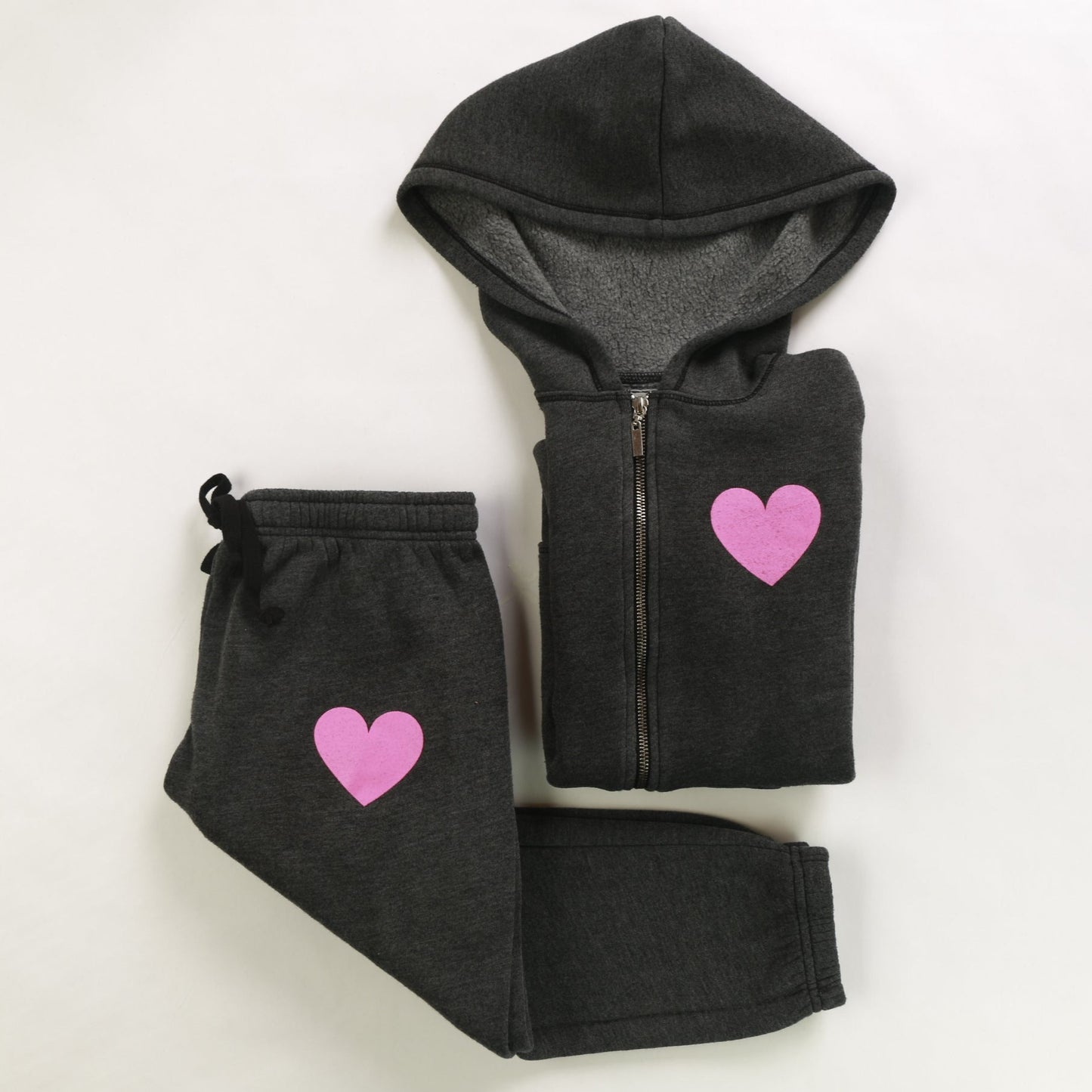 Hooded Jacket & Athletic Pants Set (Mini Pink Heart Print)
