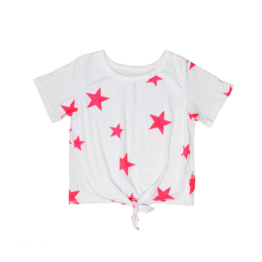 Tie-Front Tee (Pink Stars Pattern)
