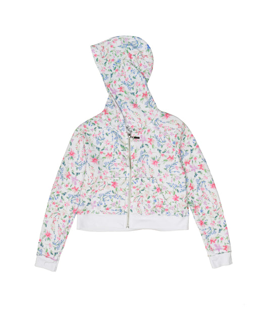Cropped Hooded Jacket (Floral Pattern)