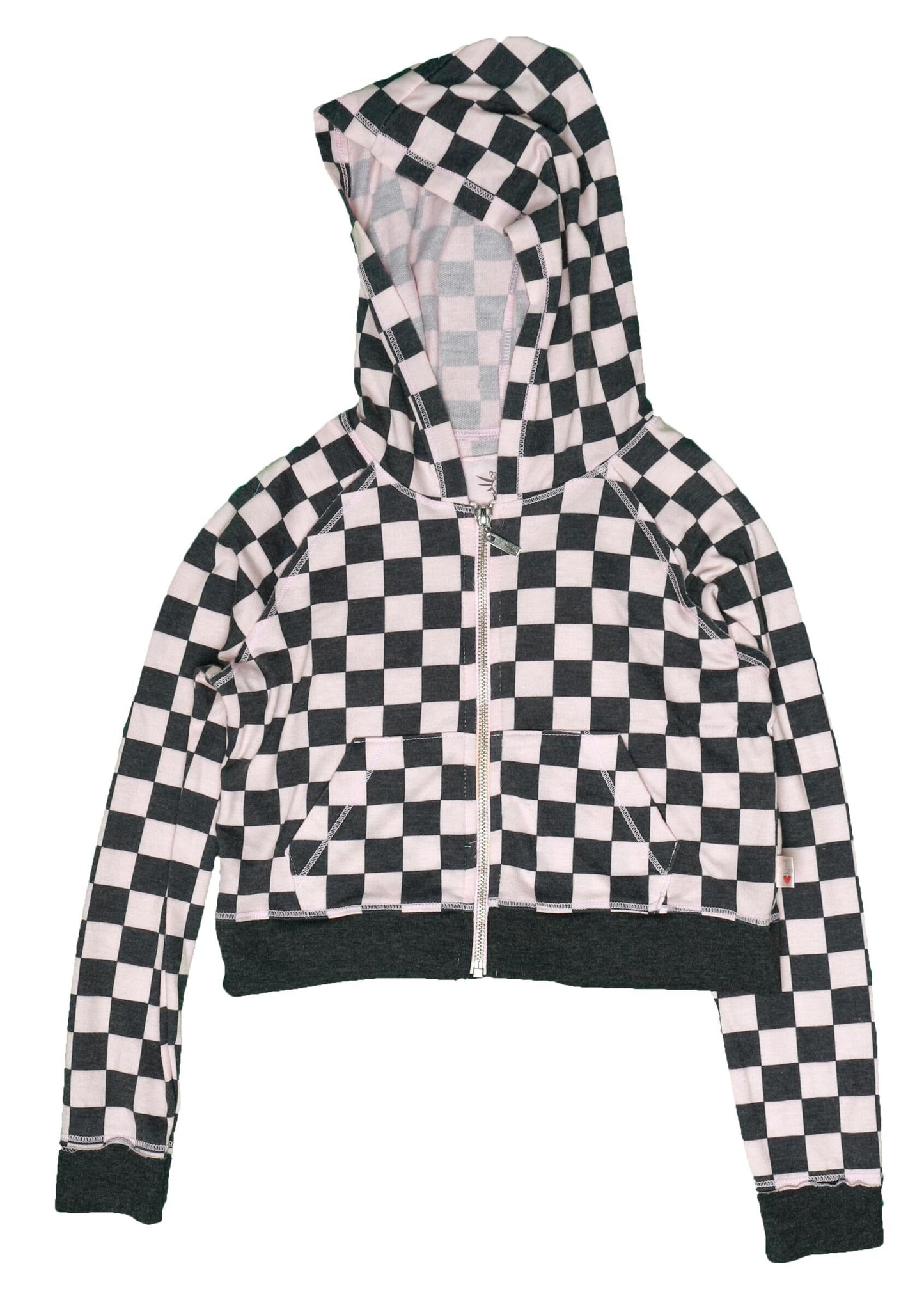 Cropped Hooded Jacket (Checker Pattern)