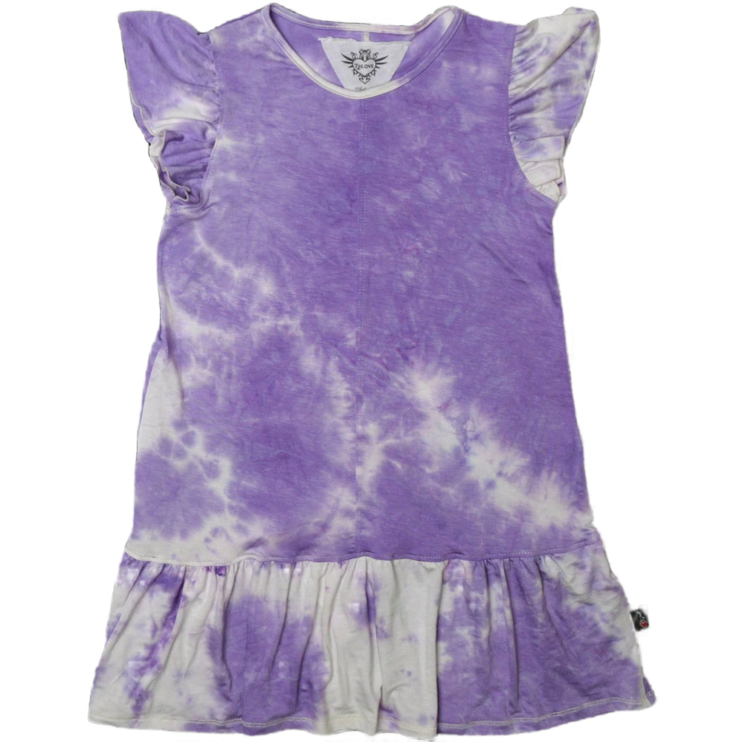 Ruffle-Sleeve Ruffle Dress (Lavender Tie-Dye)