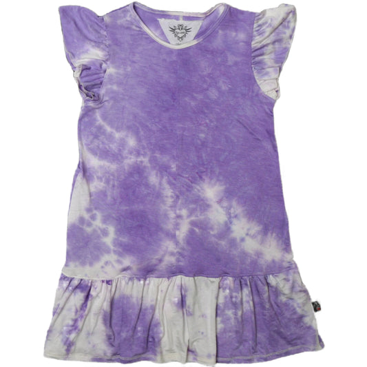 Ruffle-Sleeve Ruffle Dress (Lavender Tie-Dye)