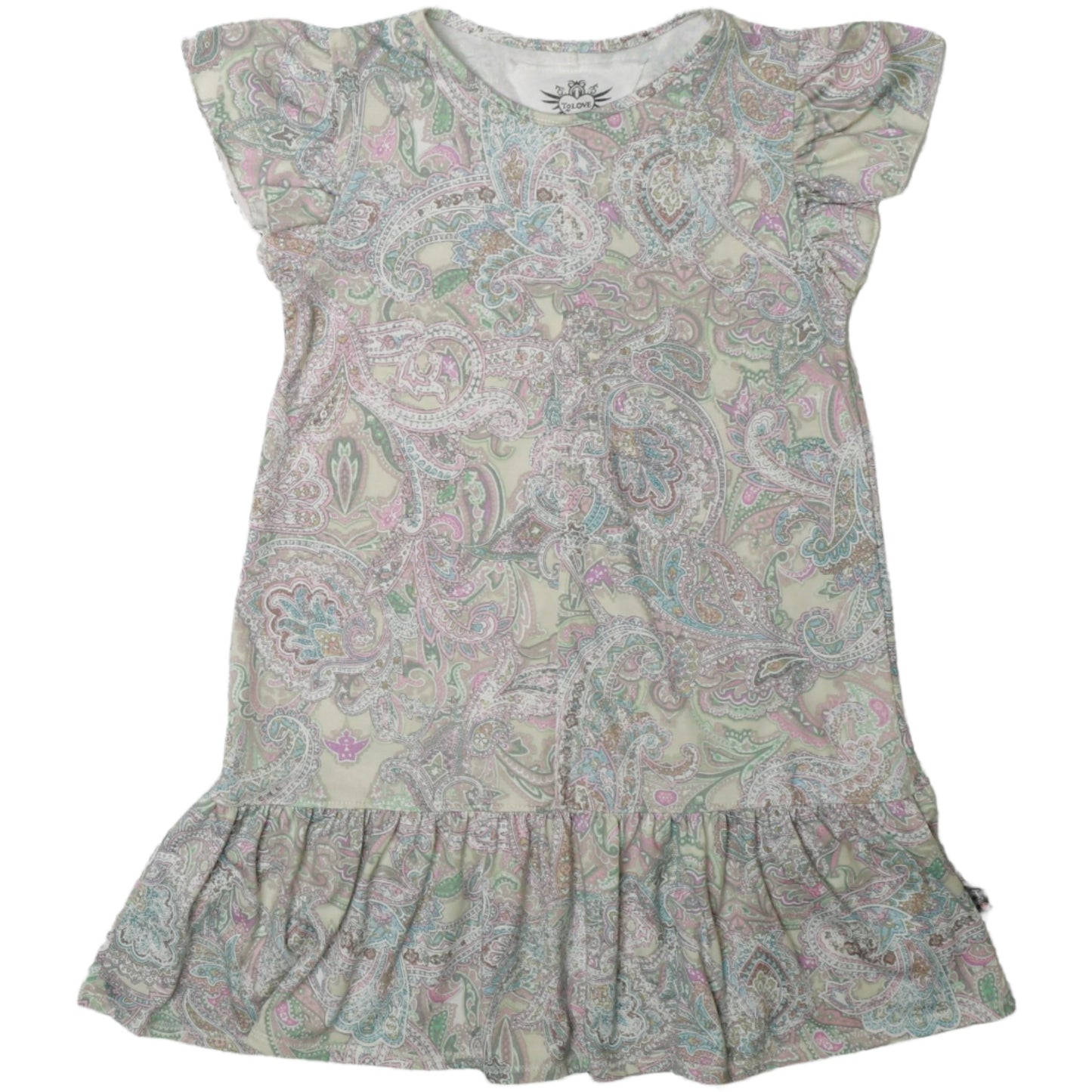 Ruffle-Sleeve Ruffle Dress (Paisley Pattern)