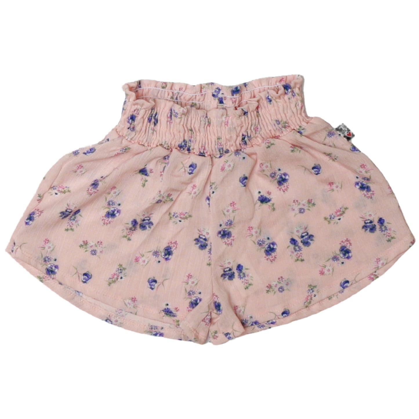 Smocked-Top Sport Shorts (Blue-Lavender Floral Pattern)