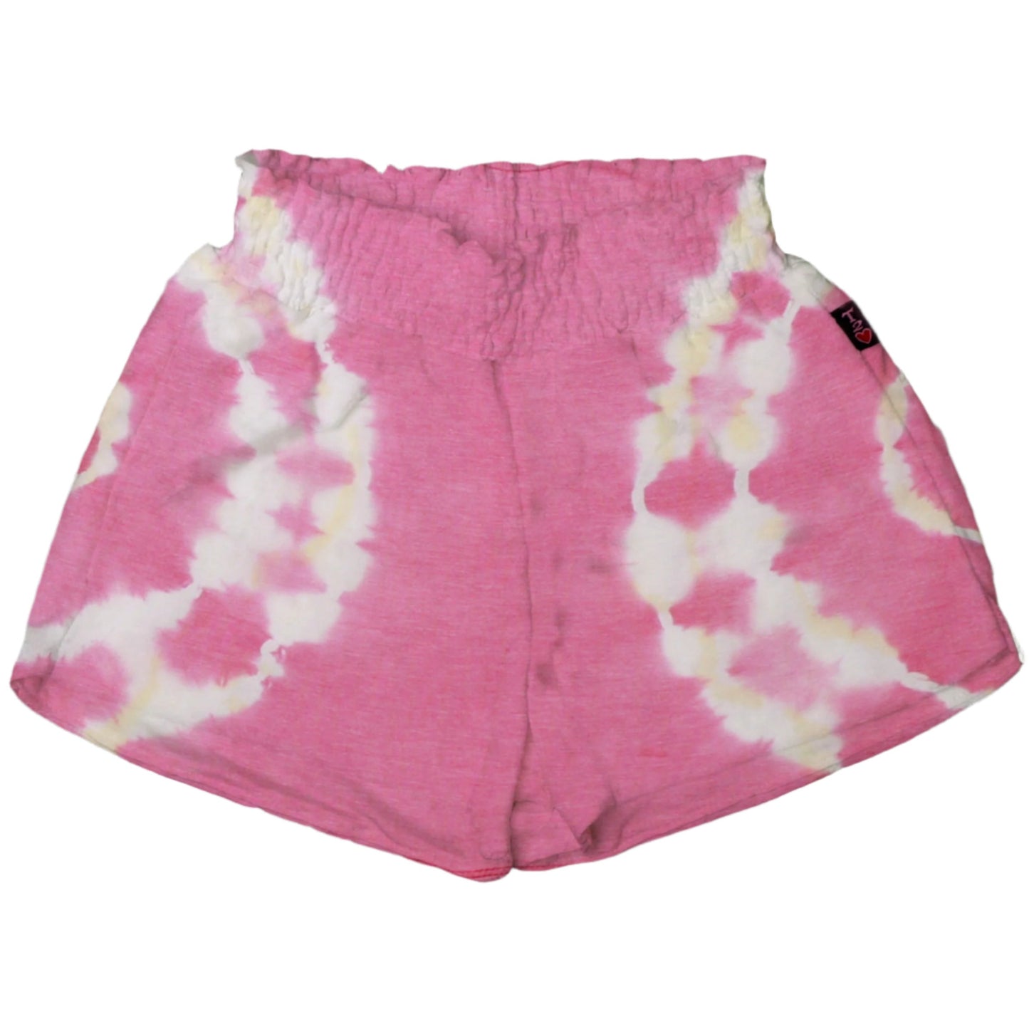 Smocked-Top Sport Shorts (Pink Ripples Tie-Dye)