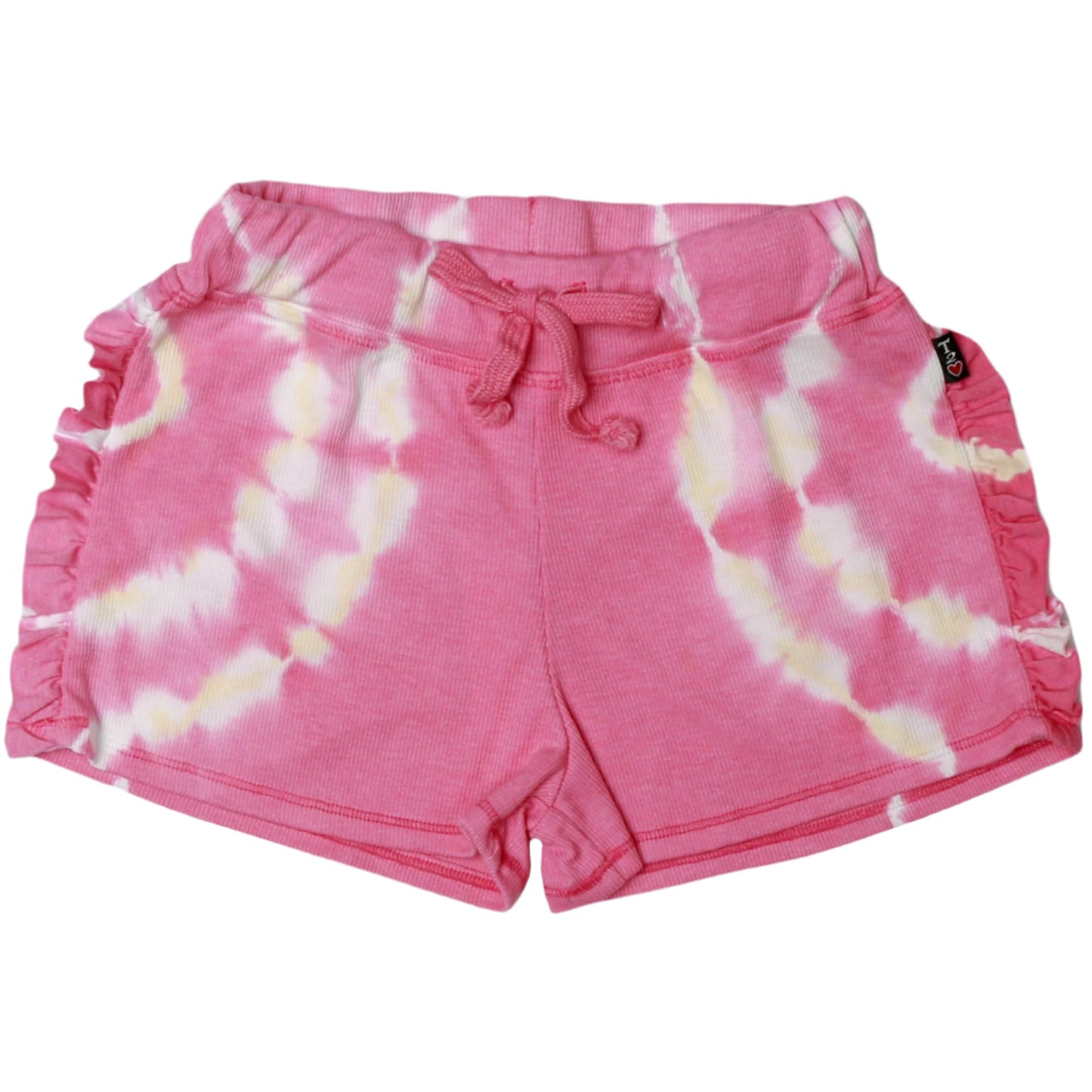 Side-Ruffle Shorts (Pink Ripples Tie-Dye)