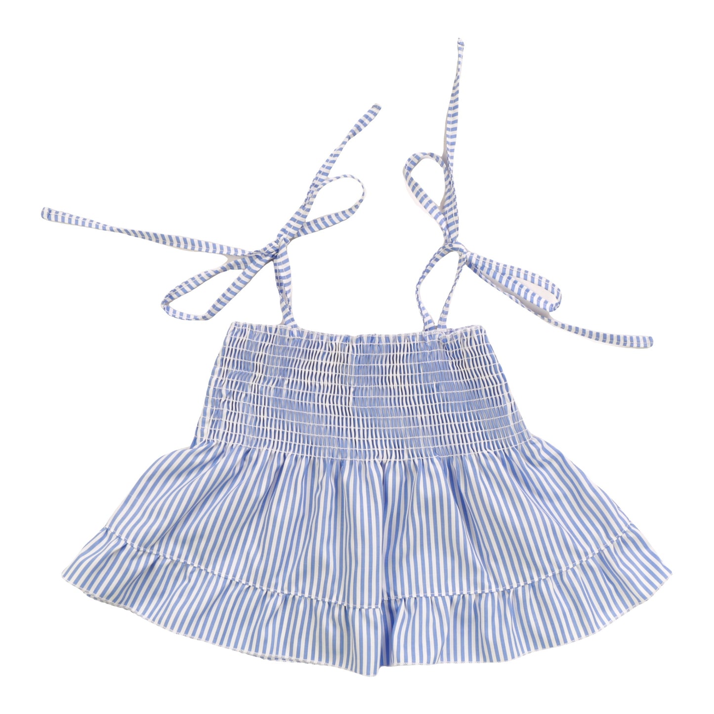 Smocked Tie-Strap Top (Blue Stripes)