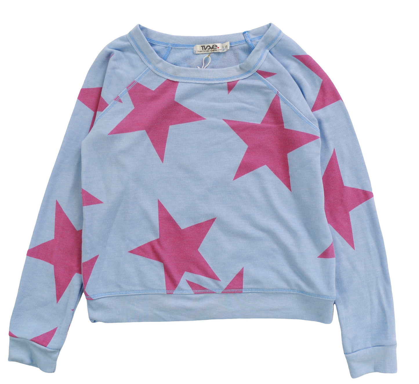 Raglan Crew Top (Large Pink Stars Pattern)