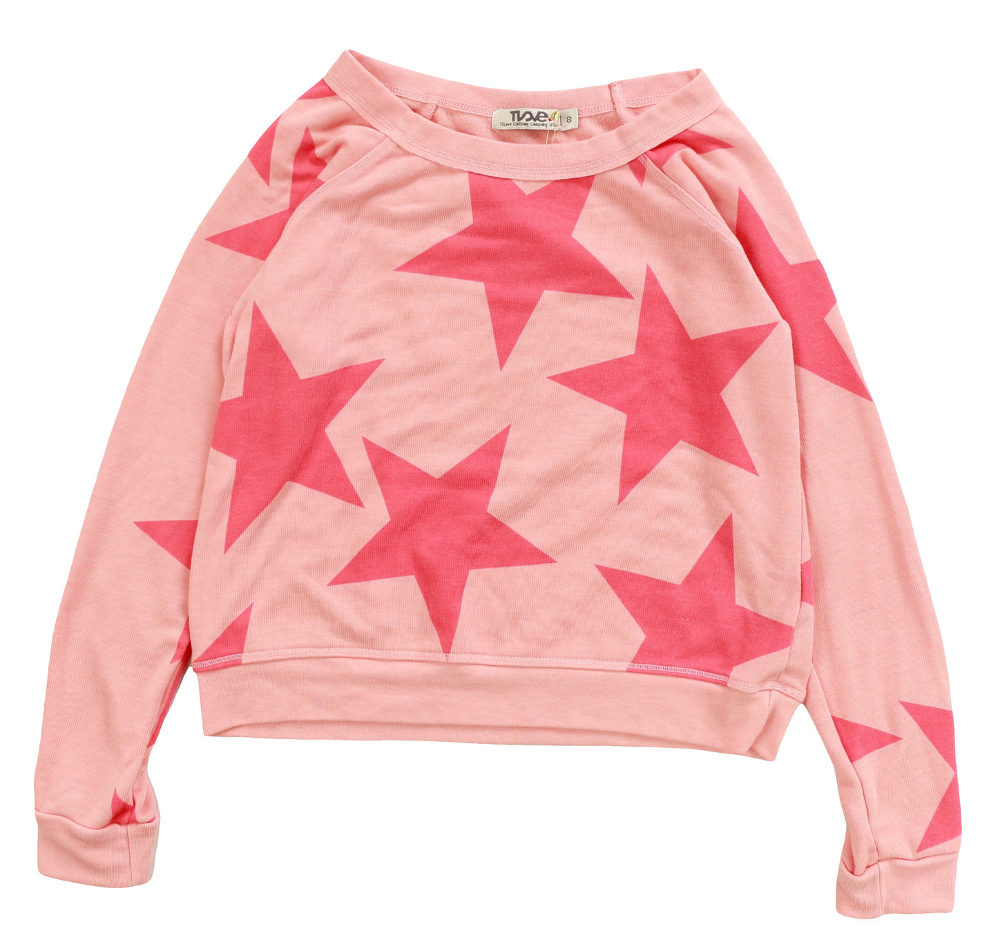 Raglan Crew Top (Large Pink Stars Pattern)
