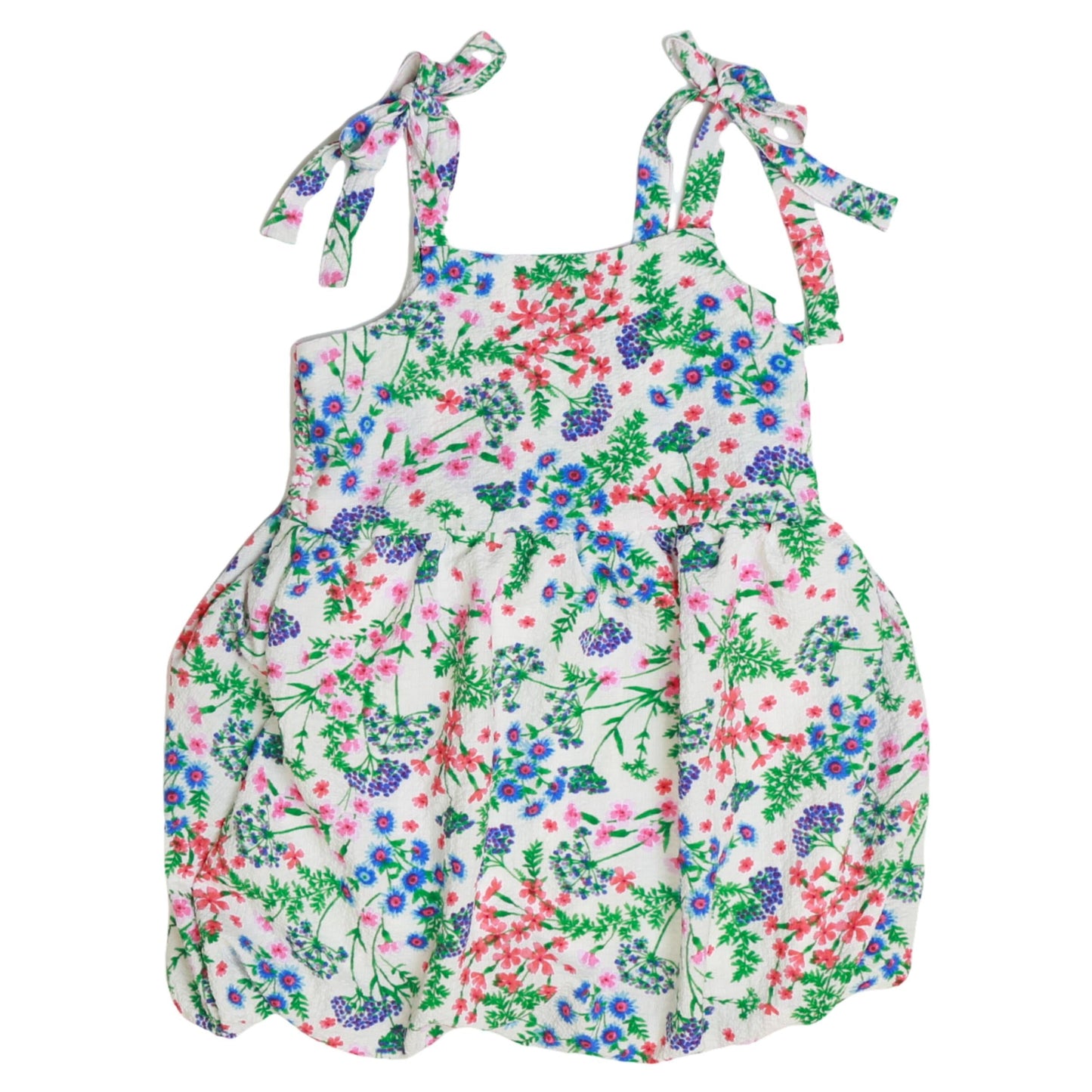 Bubble Skirt Dress (Blue-Orange Floral Pattern)