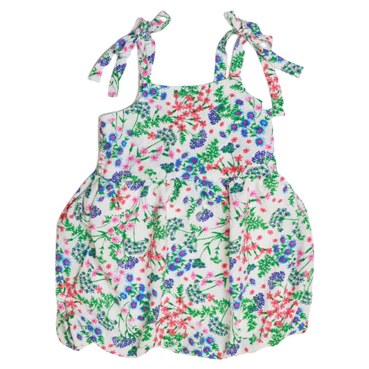 Bubble Skirt Dress (Blue-Orange Floral Pattern)