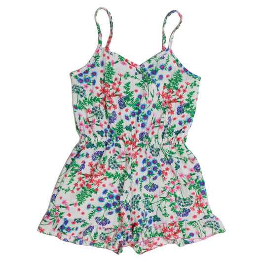 Spaghetti-Strap Romper (Blue-Orange Floral Pattern)