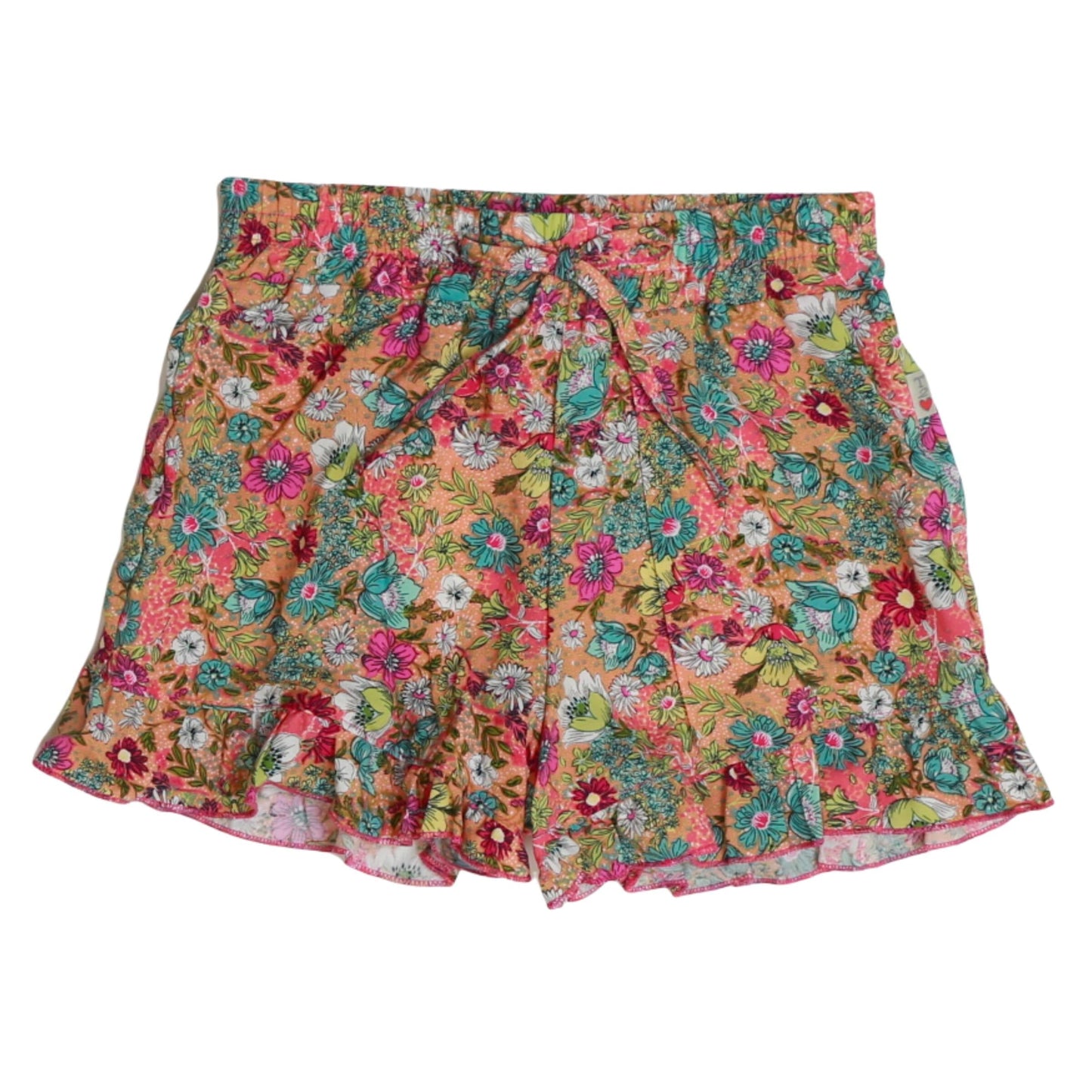 Ruffle-Edged Drawstring Shorts (Orange Floral Pattern)