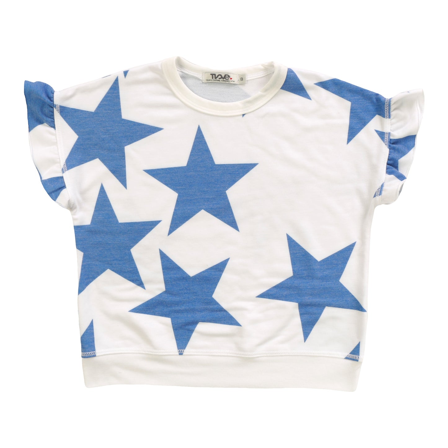 Ruffle-Sleeve Banded Top (Cobalt Stars Pattern)