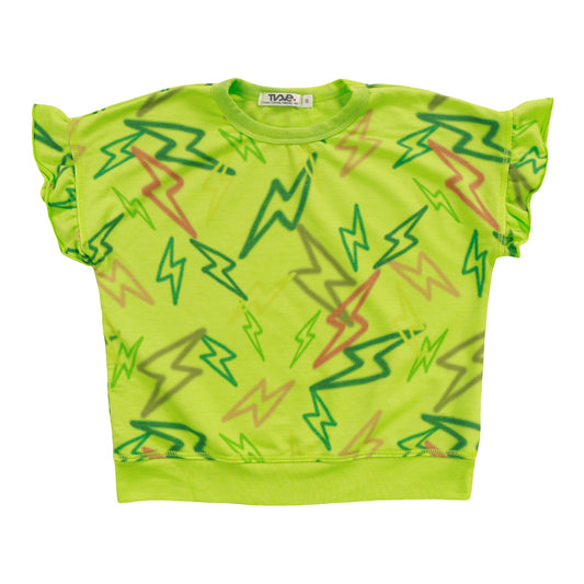 Ruffle-Sleeve Banded Top (Mixed Color Bolts Pattern)