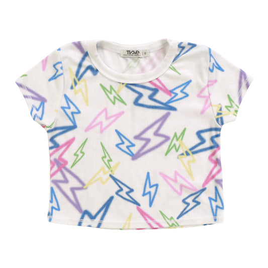 Crop Baby Tee (Mixed Color Bolts Pattern)