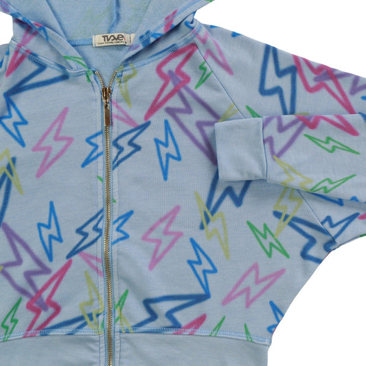 Wide Cropped Hooded Jacket (Mixed Color Bolts Pattern)