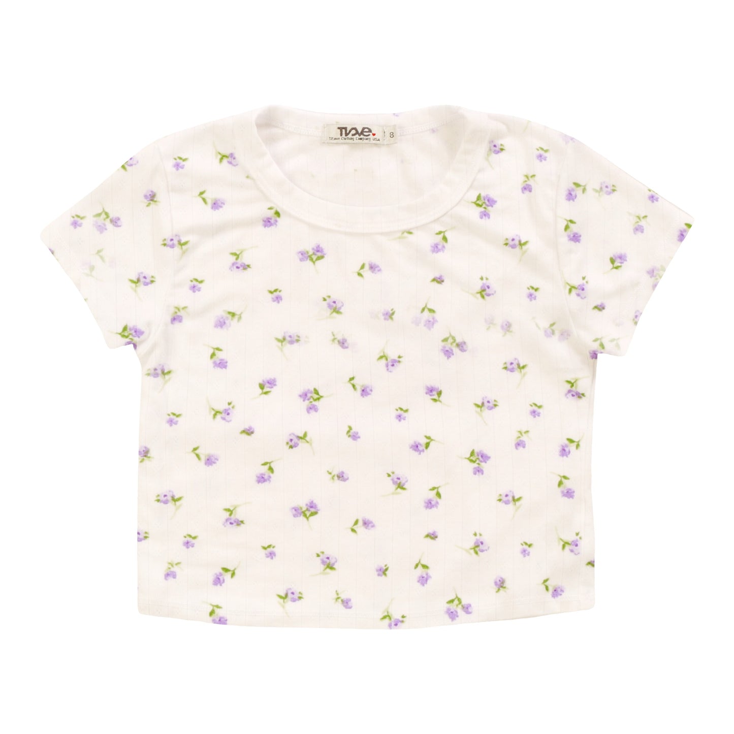 Crop Baby Tee (Purple Flowers Pattern)