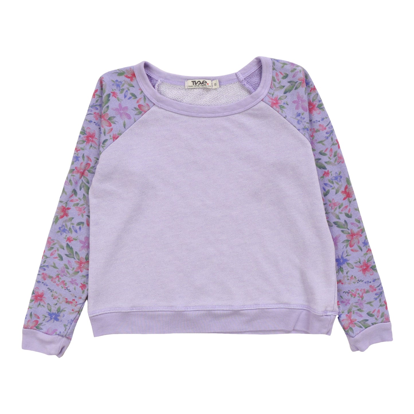 Contrast Long-Sleeved Raglan Pullover (Floral Pattern)