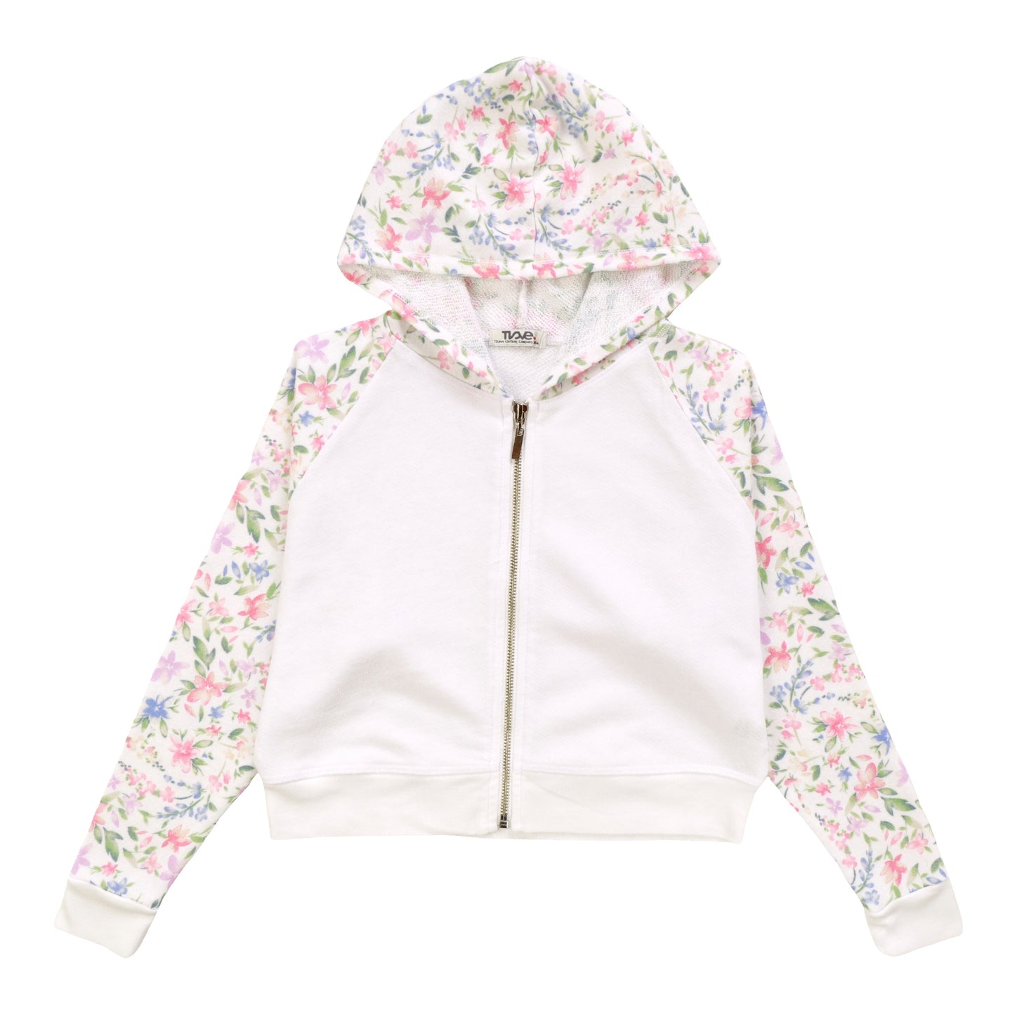Contrast Wide Cropped Hooded Jacket (Floral Pattern)