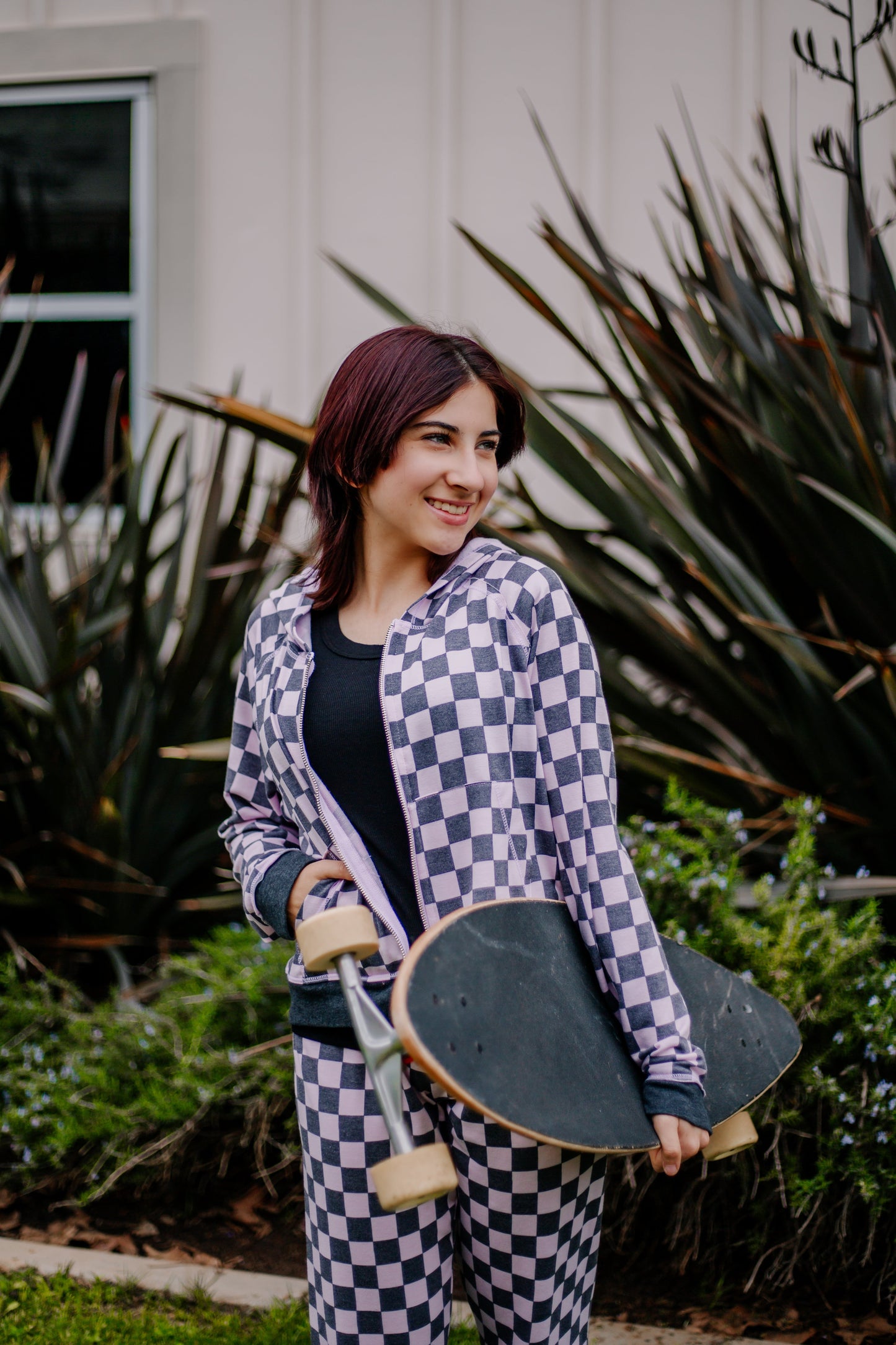 Cropped Hooded Jacket (Checker Pattern)