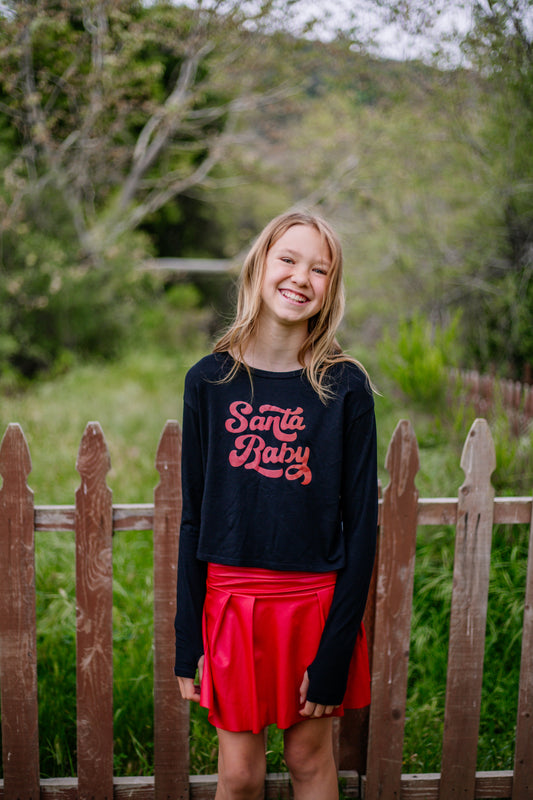 Long-Sleeved Boxy Tee with Thumbholes ("Santa Baby")