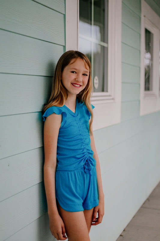 Ruffle Short-Sleeve Gather-Front Top