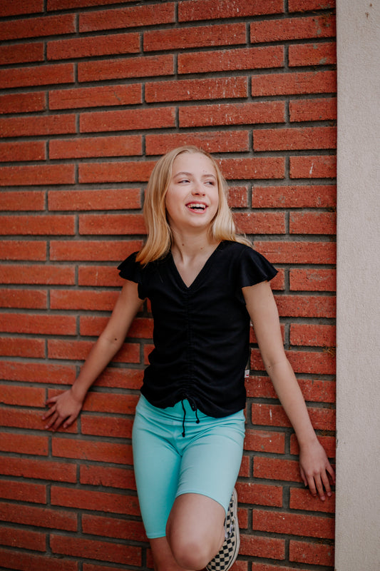 Ruffle Short-Sleeve Gather-Front Top