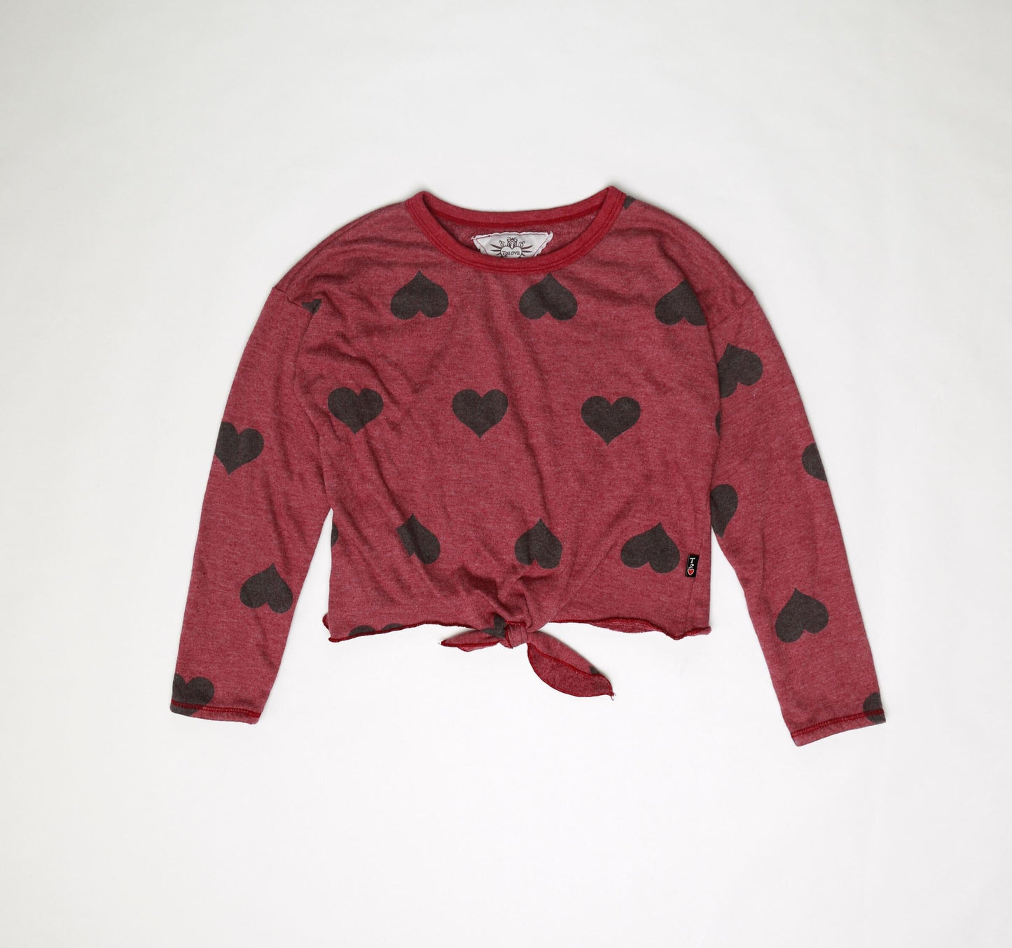 Heart-Print Raw-Edged Tie-Front Shirt
