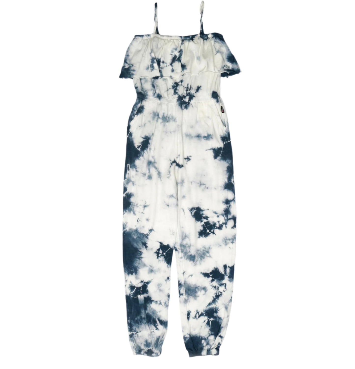 Ruffle-Top Jumpsuit (Navy Splotches Tie-Dye)